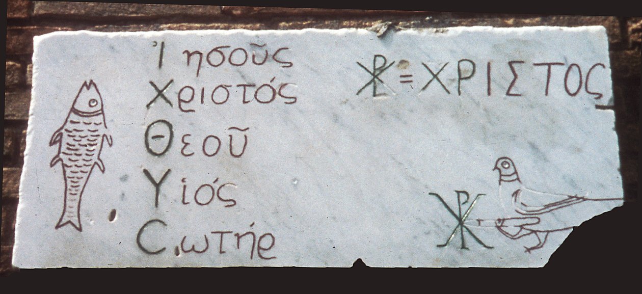 Grabplatte mit christlichen Symbolen von Paleo Christian