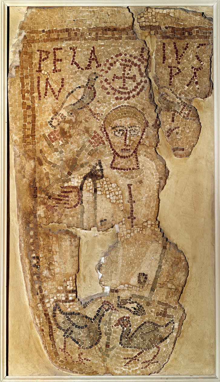 Frühchristliche Antike: „Darstellung des Asketen Mönchs Pelagius“ Grabmosaik aus Tunesien. von Paleo Christian Paleo Christian