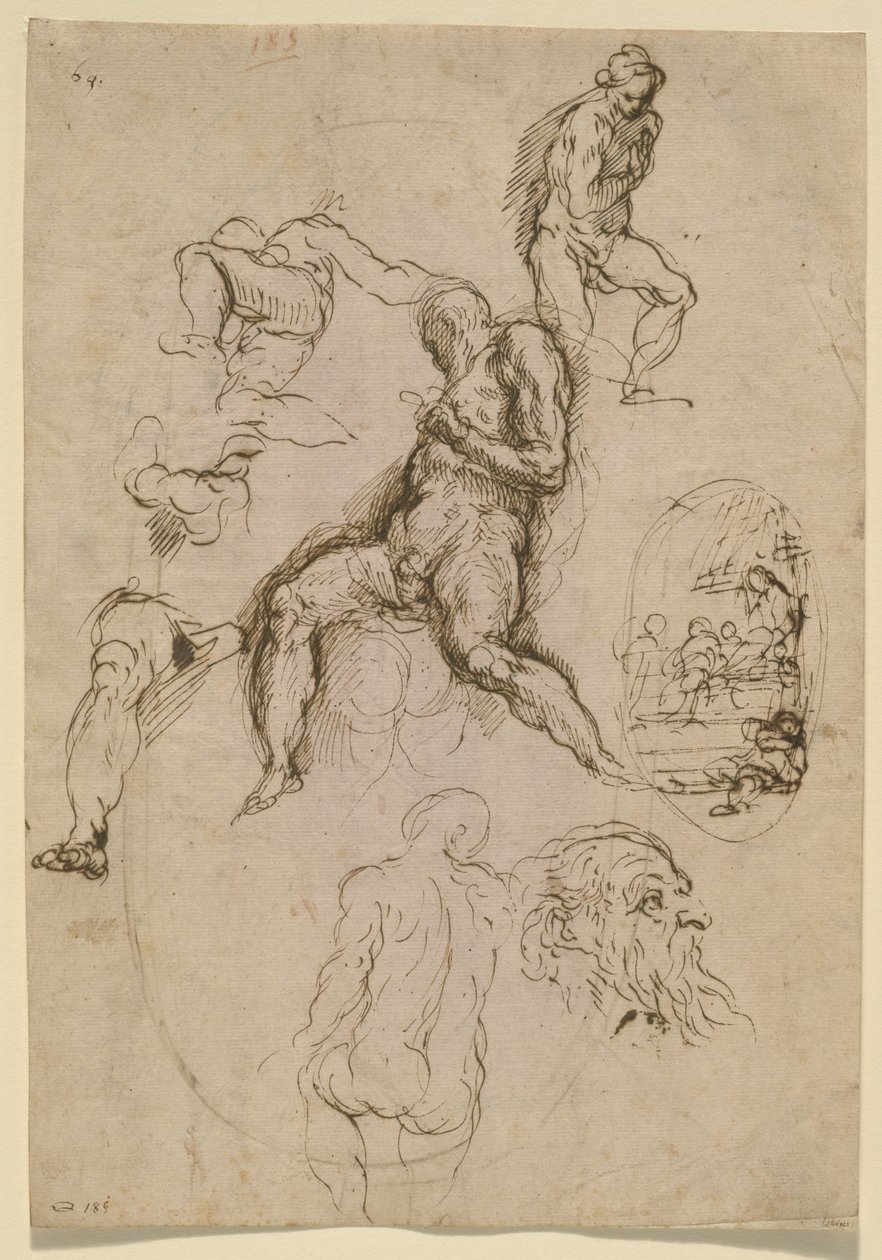 Blatt mit Studien für ein Gemälde im Salone del Maggior Consiglio, Dogenpalast, Venedig, ca. 1578 von Palma Il Giovane