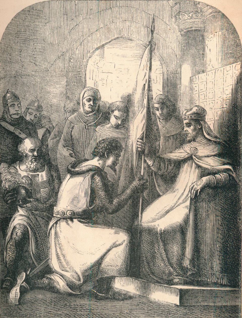 Hugh de Vermandois erhält ein geweihtes Banner von Papst Urban, 1869 von Paolo Priolo