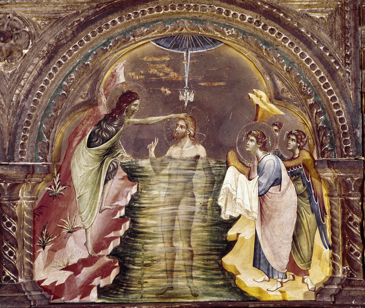 Die Taufe Jesu, Detail des Polyptychons von Santa Chiara (circa 1350) von Paolo Veneziano