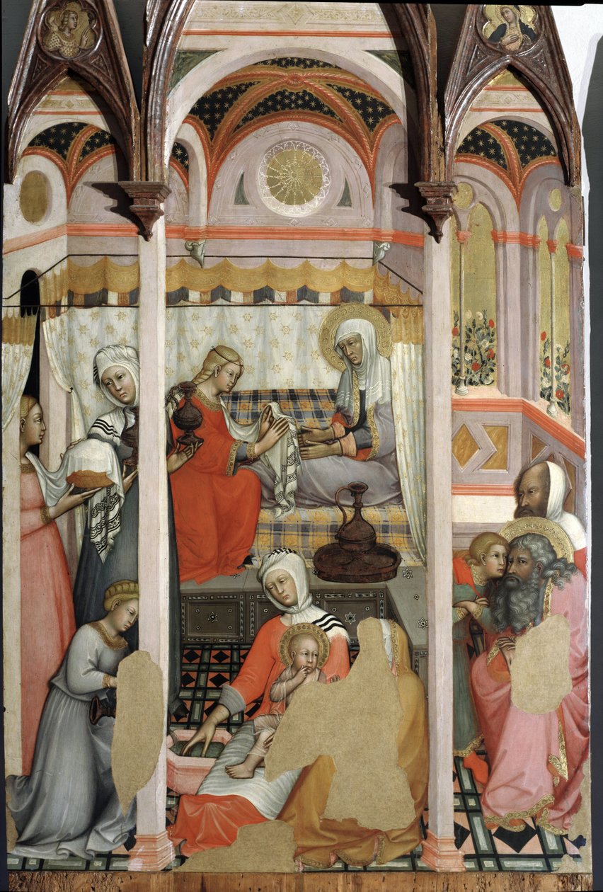 Geburt Marias (Detail) - Triptychon auf Tafel von Paolo di Giovanni Fei