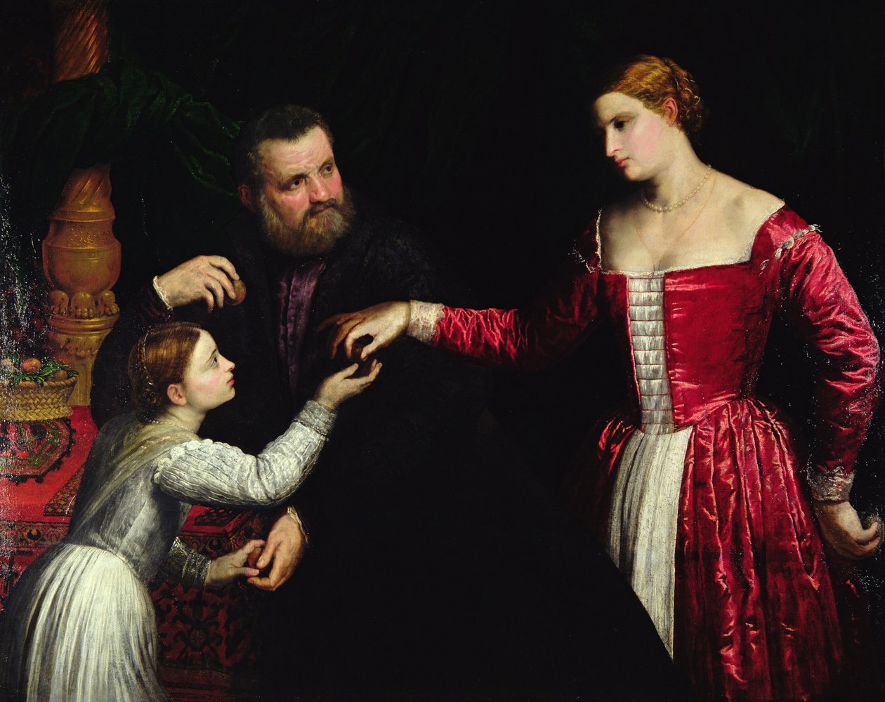 Eine Dame und ein Herr mit ihrer Tochter von Paris Bordone
