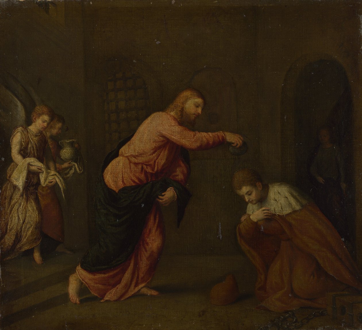 Christus tauft den heiligen Johannes den Märtyrer von Alexandria, um 1565 von Paris Bordone