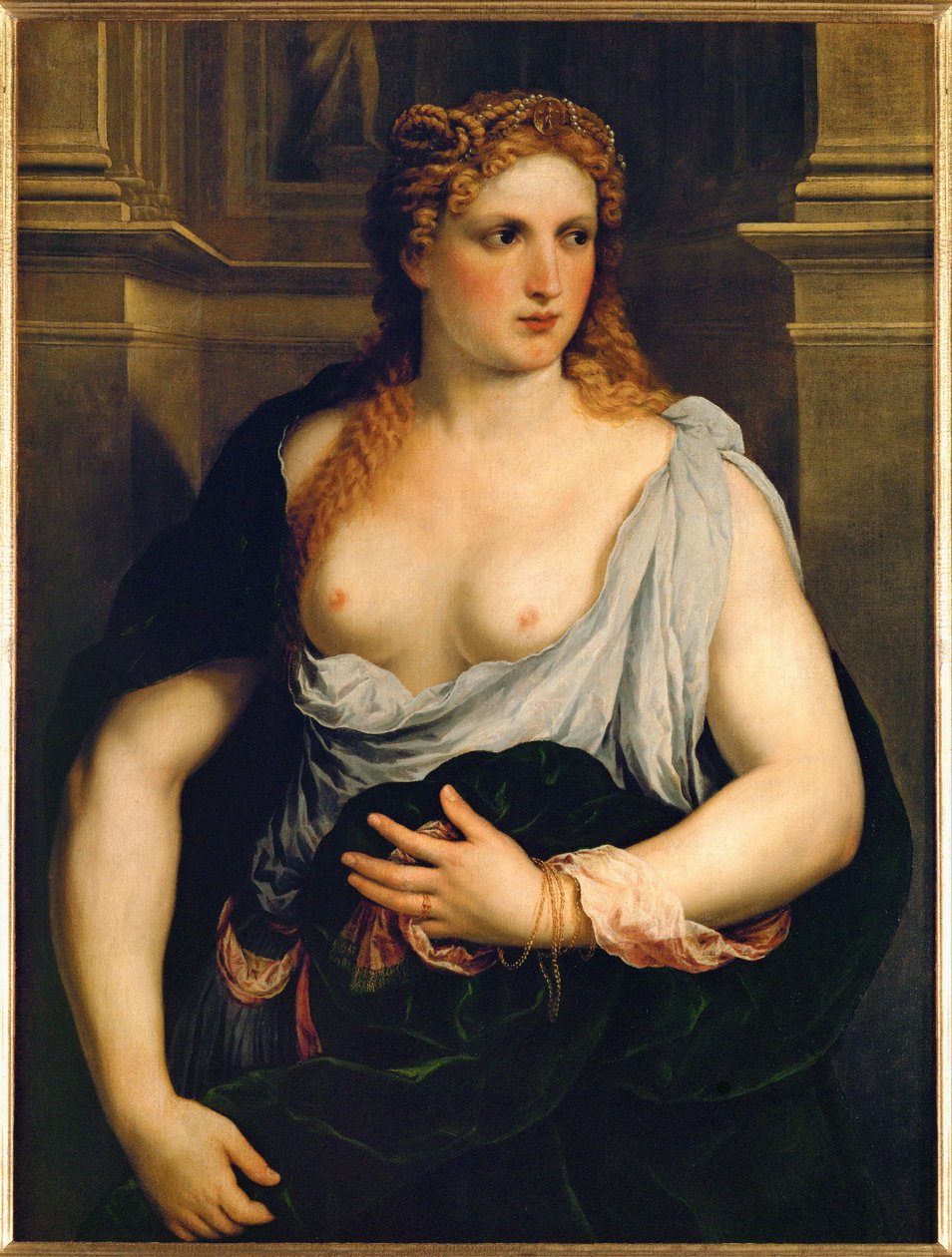 Frau in einem grünen Mantel von Paris Bordone