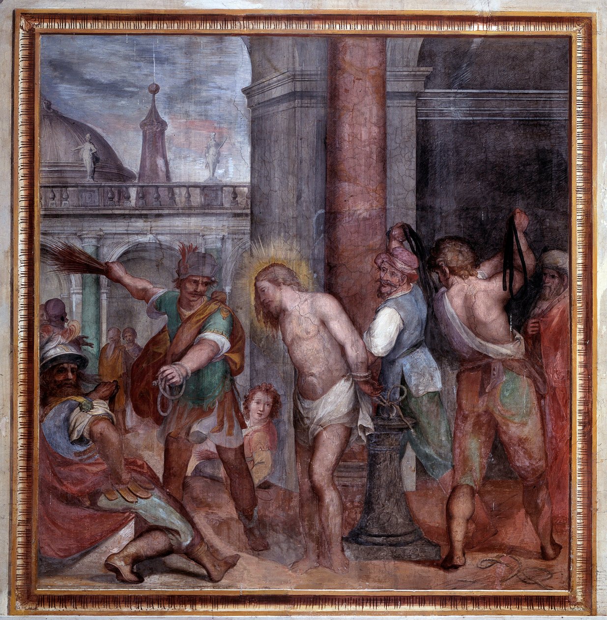 Leidensgeschichte Christi, die Geißelung Jesu (Fresko) von Paris Nogari