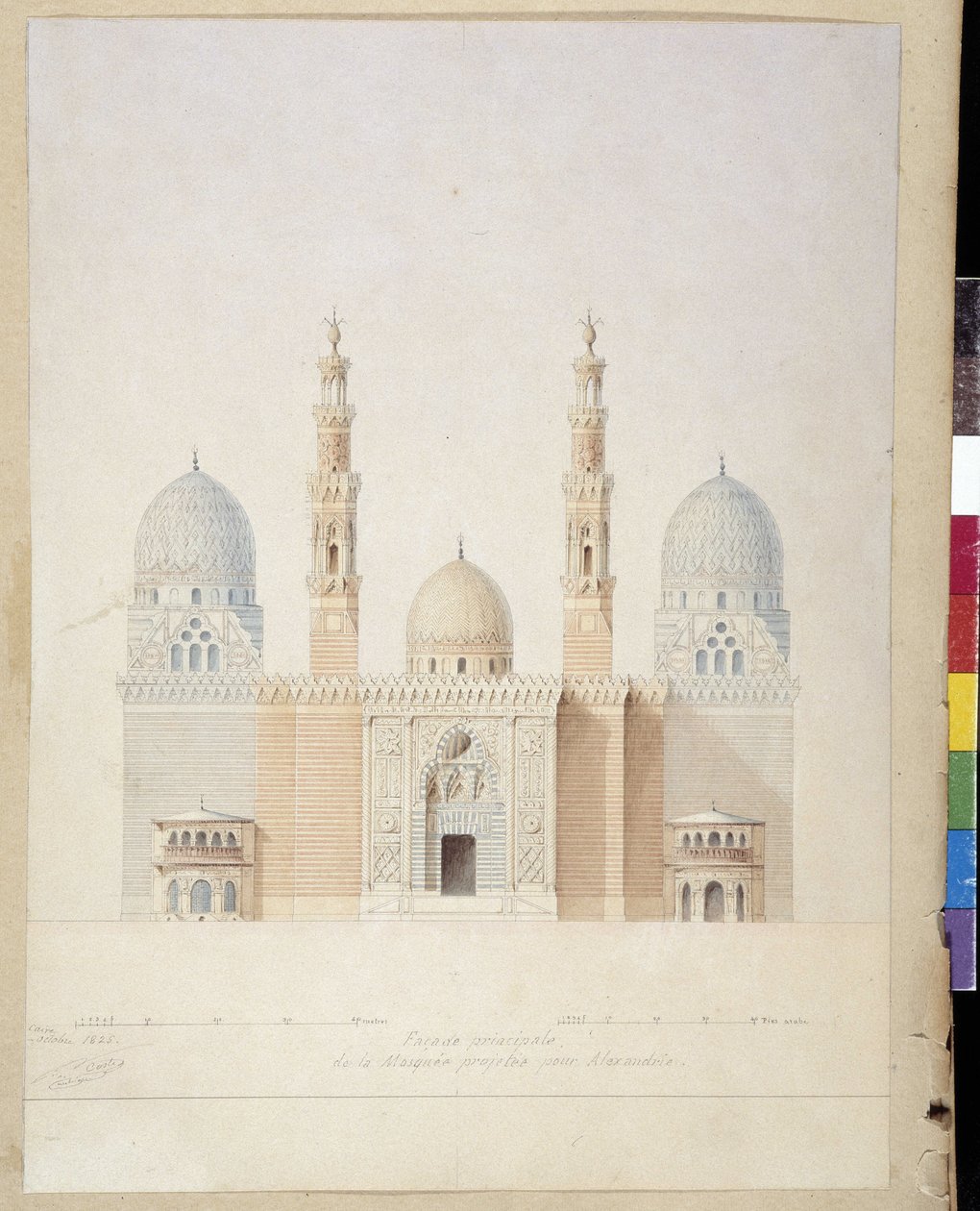 Architektur: Hauptfassadenprojekt der Moschee von Alexandria, Ägypten von Pascal Xavier (after) Coste