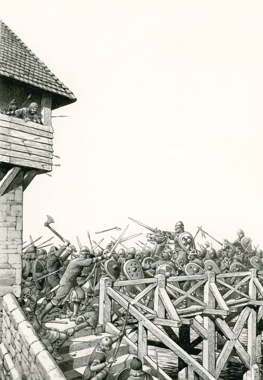 Normannische Eroberung: Truppen rücken die Themse hinauf von Pat (1907 95) Nicolle