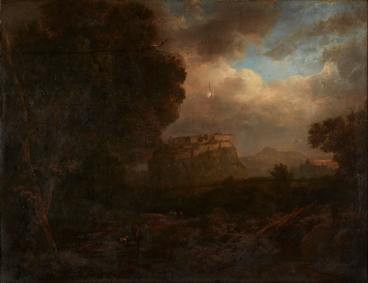 Fernsicht auf Edinburgh mit Reisenden im Vordergrund von Patrick (attr.to) Nasmyth