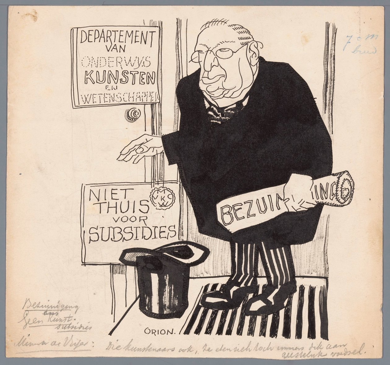 Minister de Visser und die Kürzungen der Kunstsubventionen von Patricq Kroon (signed by artist)
