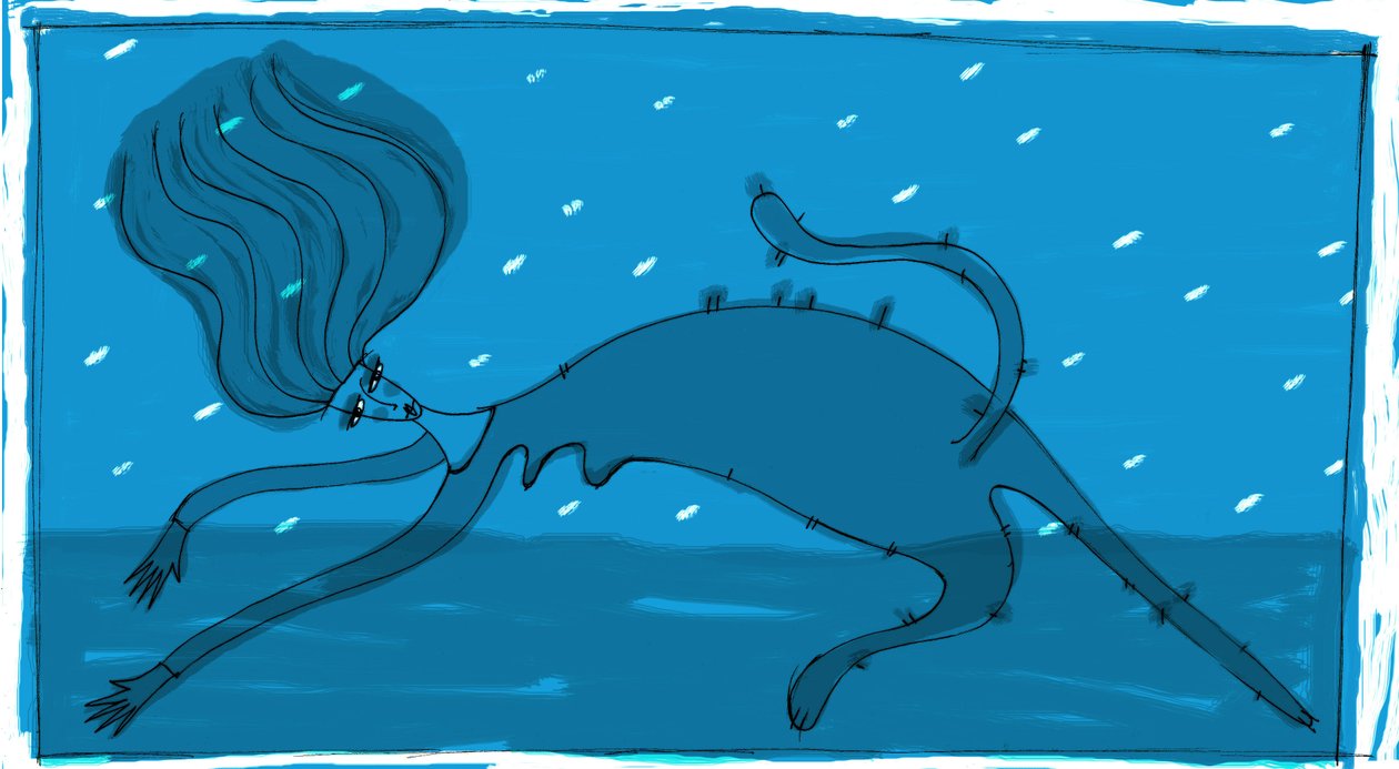 Strega del Tchesal (Chiesale): Hexe, die sich in eine Katze verwandelt, um Männer auszuspionieren. Illustration von Patrizia La Porta von Patrizia La Porta