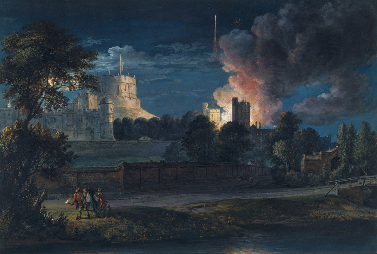Schloss Windsor von Datchet Lane an einem Freudenabend, 1768 von Paul Sandby