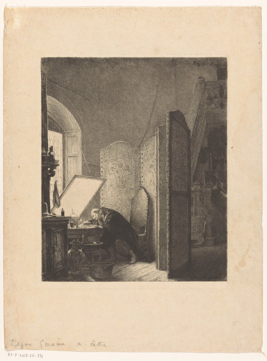 Rembrandt radierend in seinem Atelier von Paul Adolphe Rajon