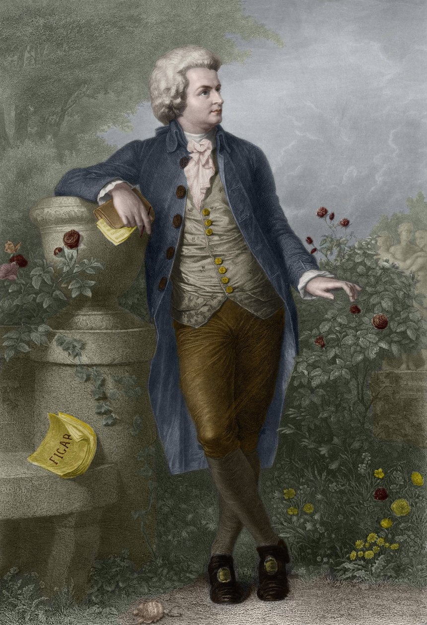 Porträt von Wolfgang Amadeus Mozart (1756-1791) in Salzburg. Gravur von Paul Barfus (1823-1895). von Paul Barfus