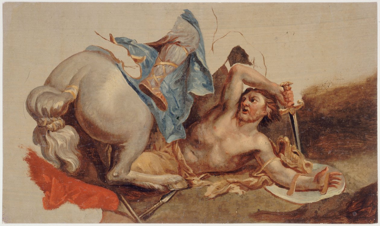 Studie eines gefallenen Pferdes und Reiters, nach Le Brun von Paul Baudry