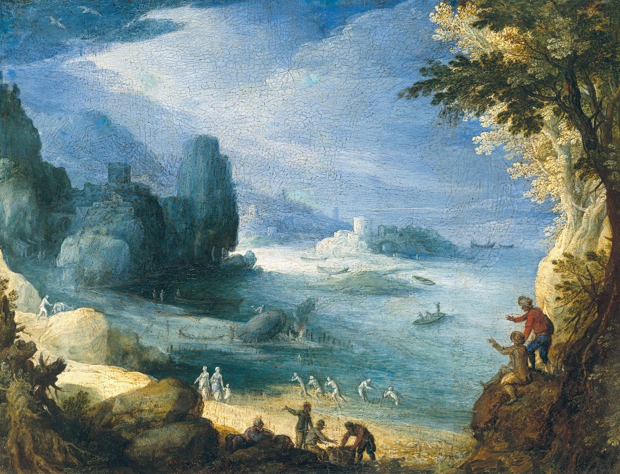 Landschaft mit Ausblick auf eine Meeresbucht von Paul Bril