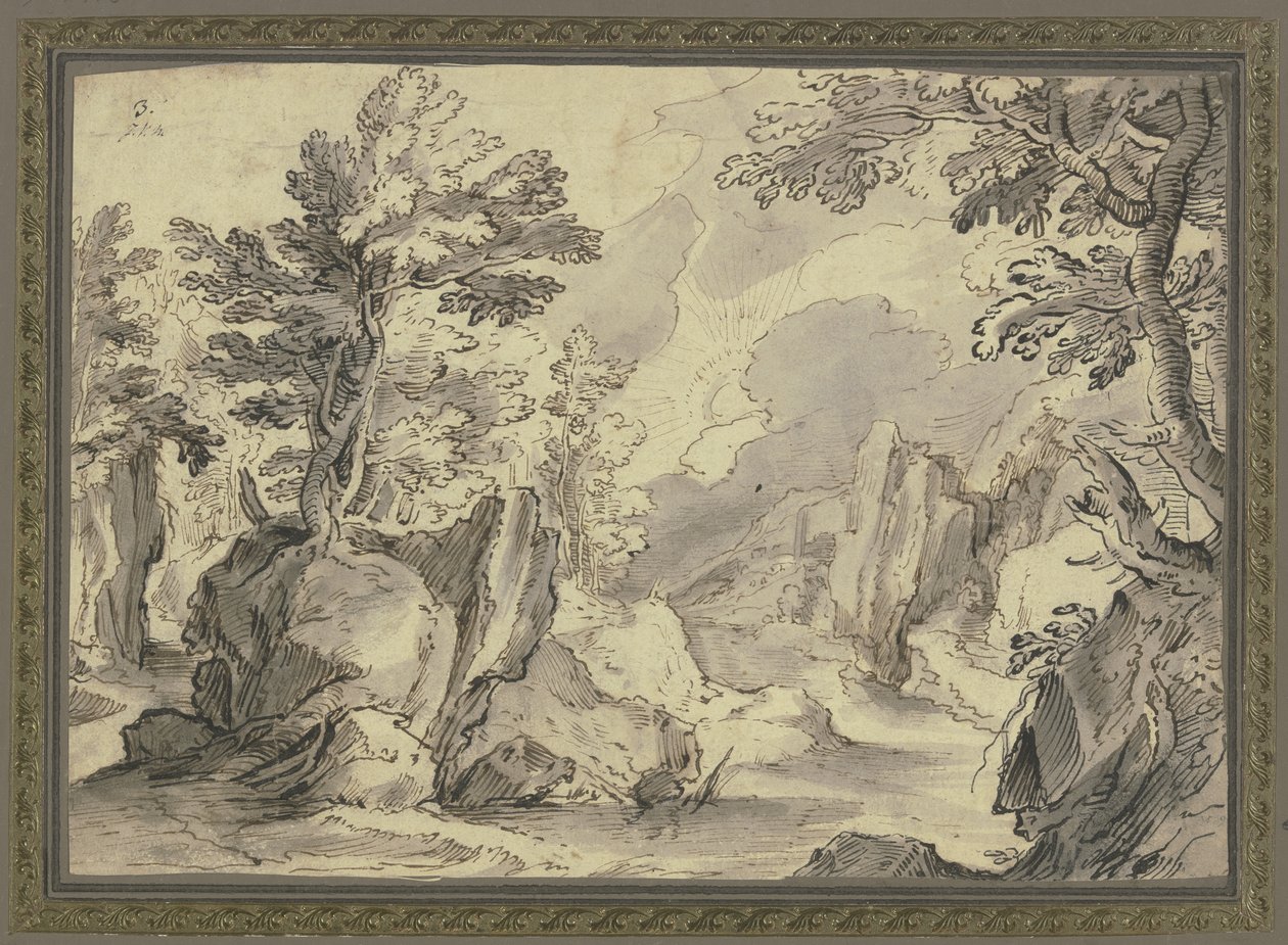 Felsenlandschaft mit Bäumen von Paul Bril