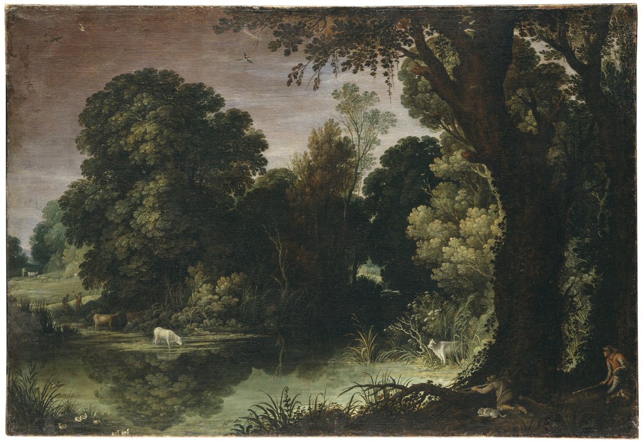 Bewaldete Landschaft mit einer Entenjagd von Paul Bril
