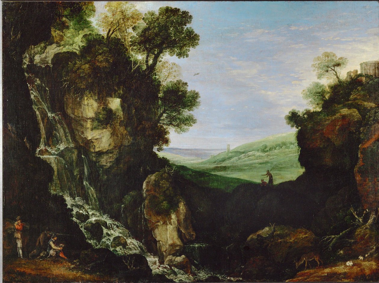 Landschaft mit Wasserfall und Vesta-Tempel in Tivoli von Paul Brill or Bril