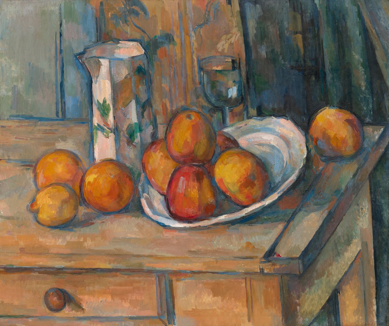 Stillleben mit Milchkrug und Obst von Paul Cézanne