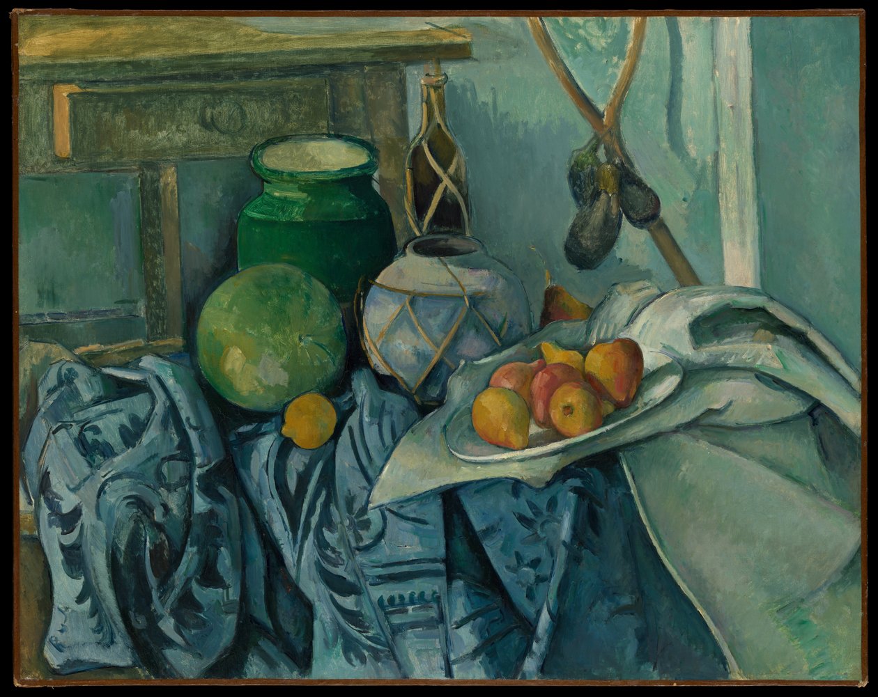 Stillleben mit Ingwertopf und Auberginen von Paul Cézanne