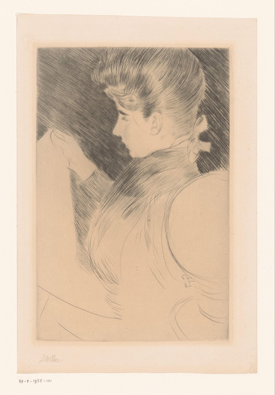 Porträt einer unbekannten lesenden Frau von Paul César Helleu (signed by artist)