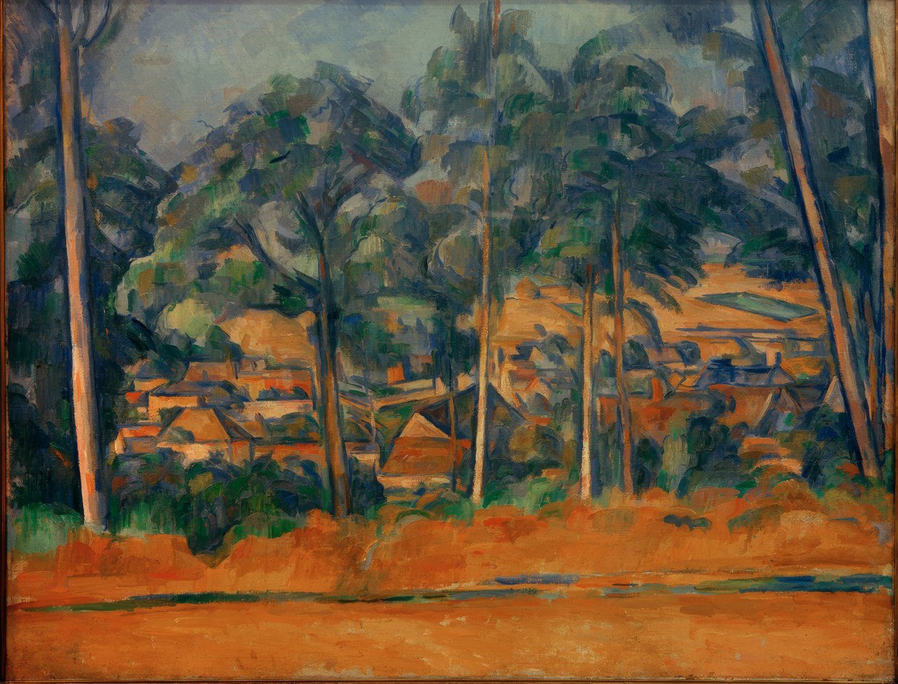 Dorf hinter Bäumen von Paul Cézanne