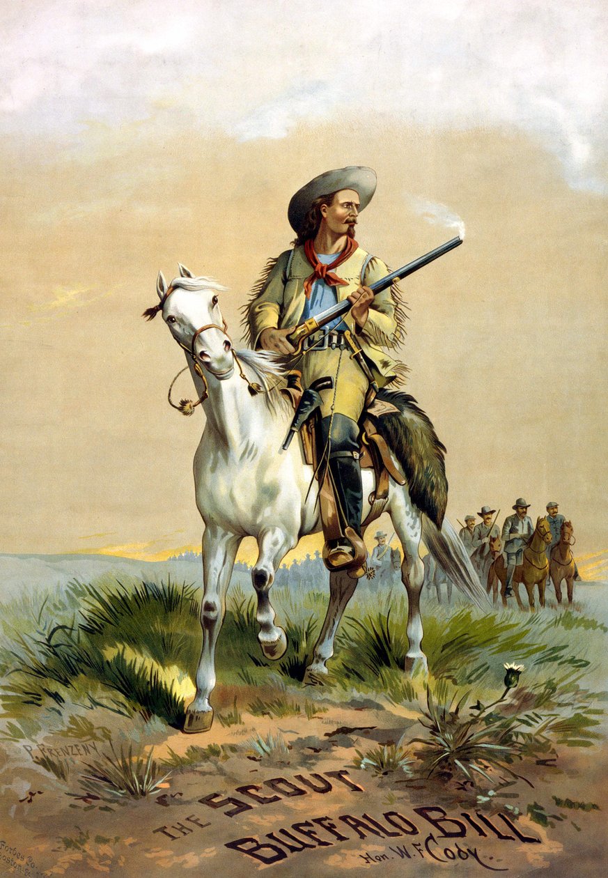 Titelblatt des Buches „The Scout Buffalo Bill“ von Han. W.F. Cody, Illustration von P. Frenzeny, zwischen 1860 und 1890 von Paul Frenzeny