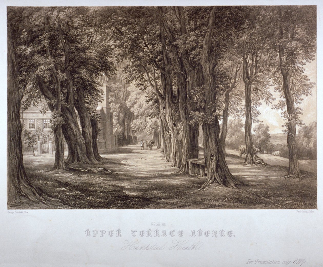 Die obere Terrassenallee, Hampstead Heath, London, um 1840 von Paul Gauci