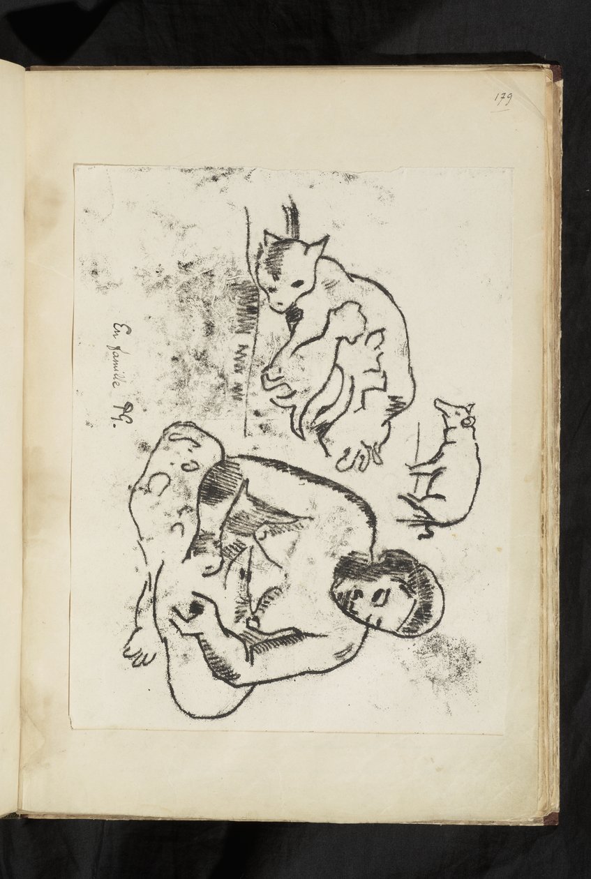 Vorher und nachher - Sitzende Frau, Katze mit Kätzchen und ein Schwein von Paul Gauguin