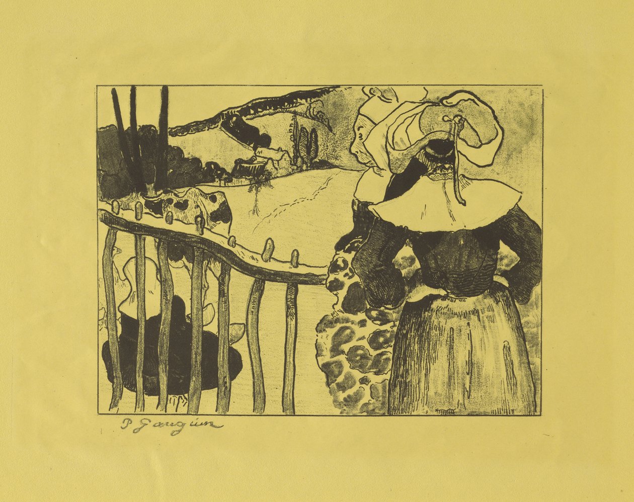 Bretonische Frauen stehen an einem Zaun, 1889 von Paul Gauguin