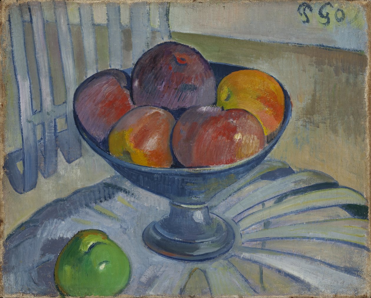 Obstschale auf einem Gartenstuhl von Paul Gauguin