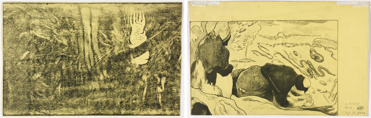 Der Teufel spricht (Mahna No Varua Ino) (recto); Frauen beim Wäschewaschen (verso) von Paul Gauguin