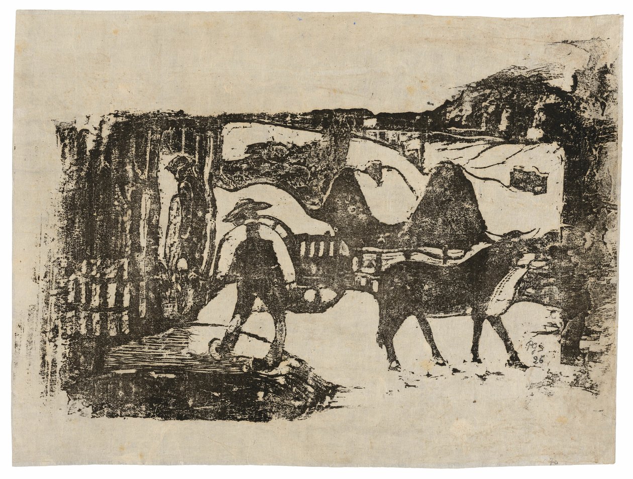 Der Ochsenkarren, aus der Suite der späten Holzschnittdrucke von Paul Gauguin
