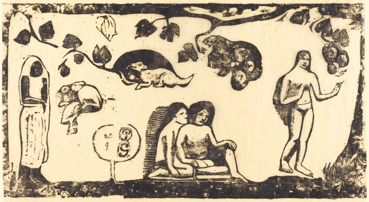 Frauen, Tiere und Laub von Paul Gauguin