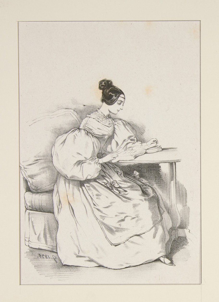 ZU HAUSE. (September 1835) Kleid aus schottischem Batist,... von Paul Gavarni