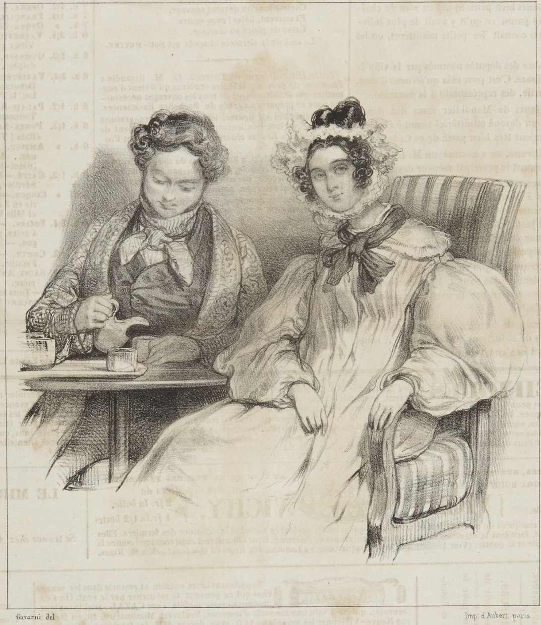 „Spazierkostüme“ aus der Serie „Revue Fashionable“ von Paul Gavarni