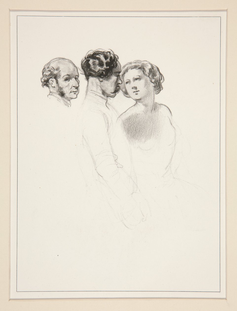 Figurenstudie; Gruppe von drei Figuren von Paul Gavarni