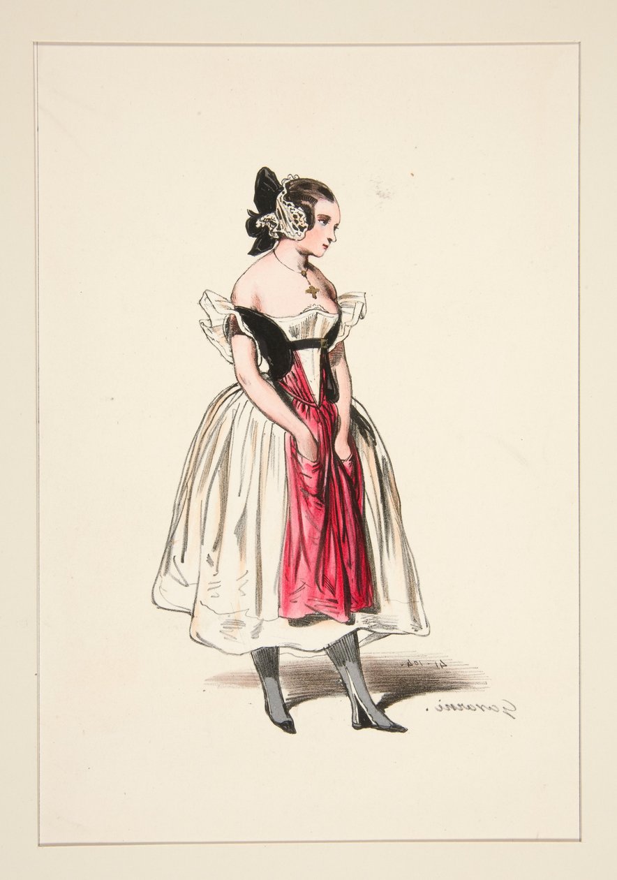 LAITIERE. Satin- und Spitzenhaube. von Paul Gavarni