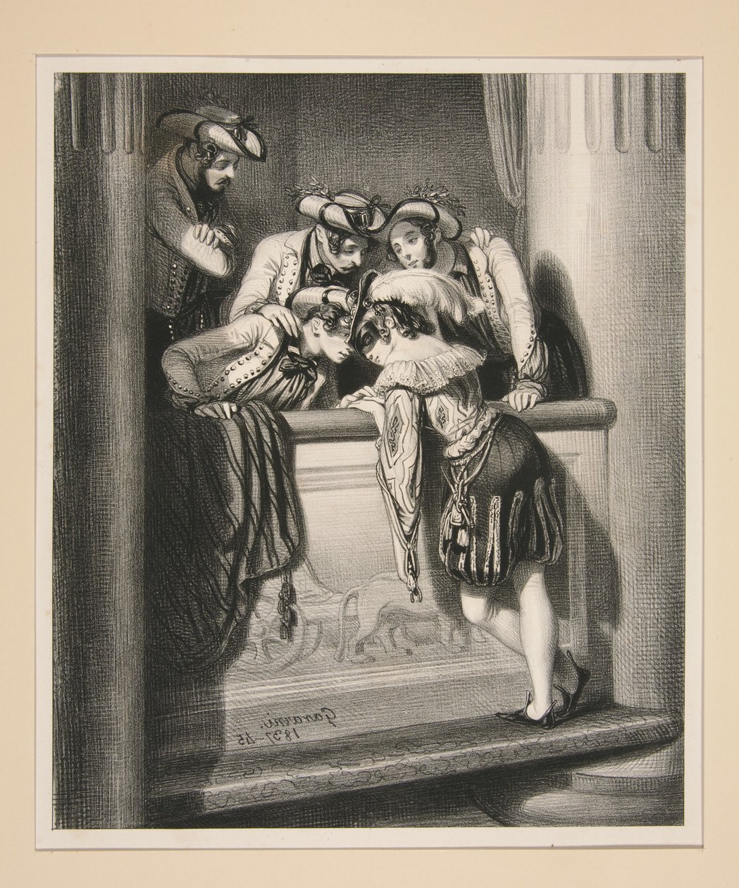 DIE PROSZENIUMSLOGE. Willst du mit uns zu Abend essen, schöner Page? von Paul Gavarni
