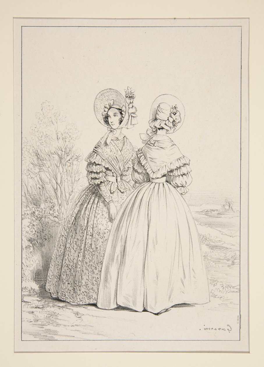 MAI 1837. Capotte (sic) mit Kordelzug und Veilchenstrauß von Paul Gavarni