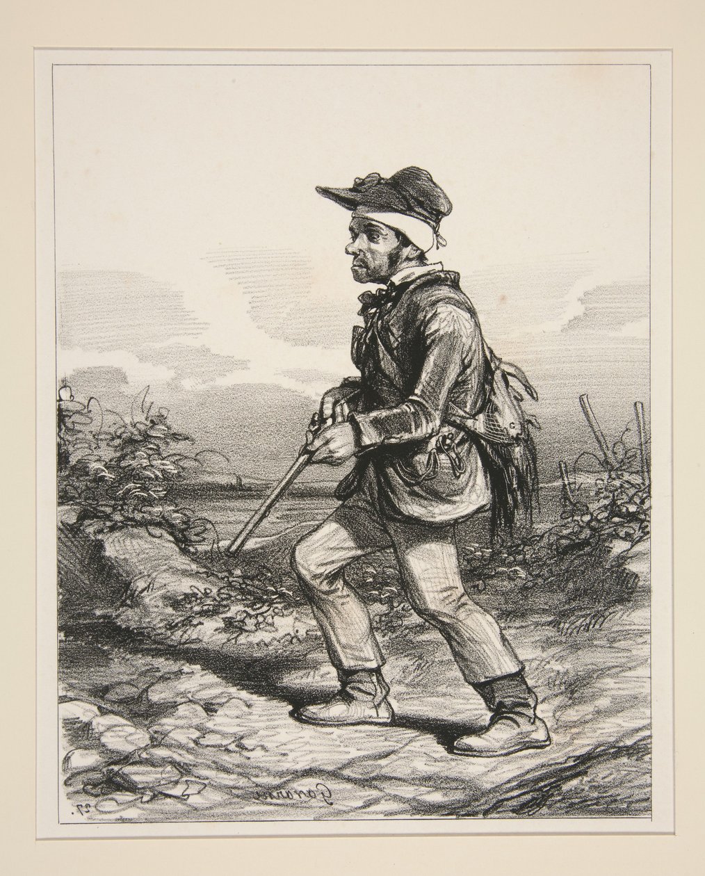 Herr Gontard (du Clos-Gorju), Großgrundbesitzer, wählbarer Wähler, seit dem Morgengrauen auf der Jagd (aus der Serie „Zeitgenössische Typen“) von Paul Gavarni