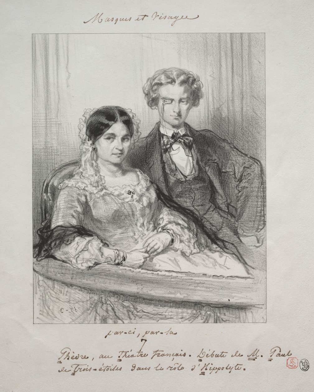 Masques et visages: Paric, par-la: Phèdre am Théâtre-Français..., 1857-1858 von Paul Gavarni
