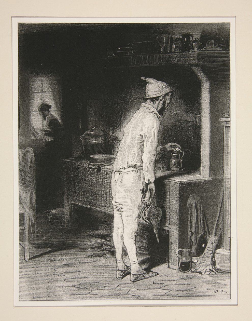 Herr in der Küche, Dame am Klavier. von Paul Gavarni
