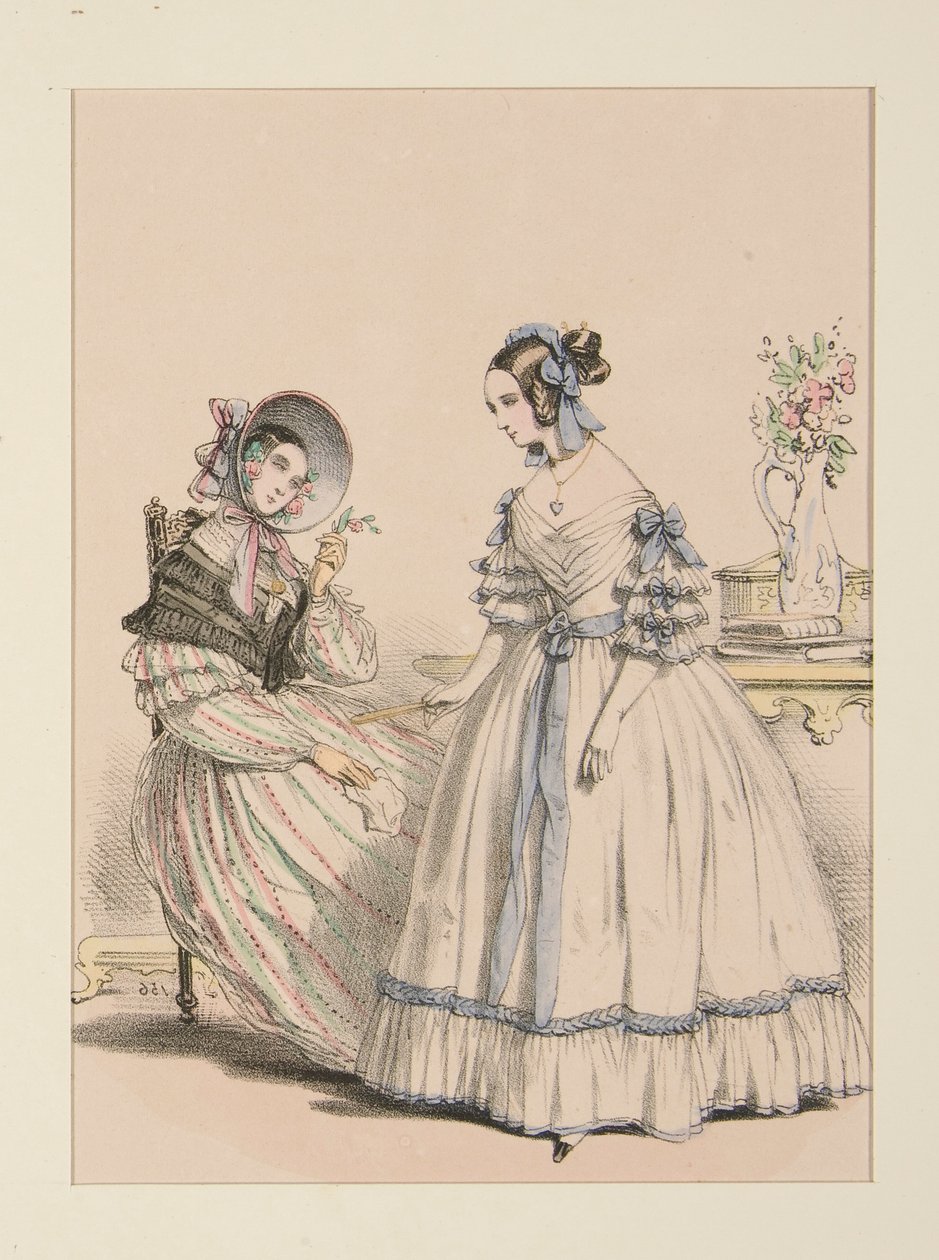 November 1838. Kleid aus Ziegenhaar mit perlenbesetzten Streifen von Paul Gavarni