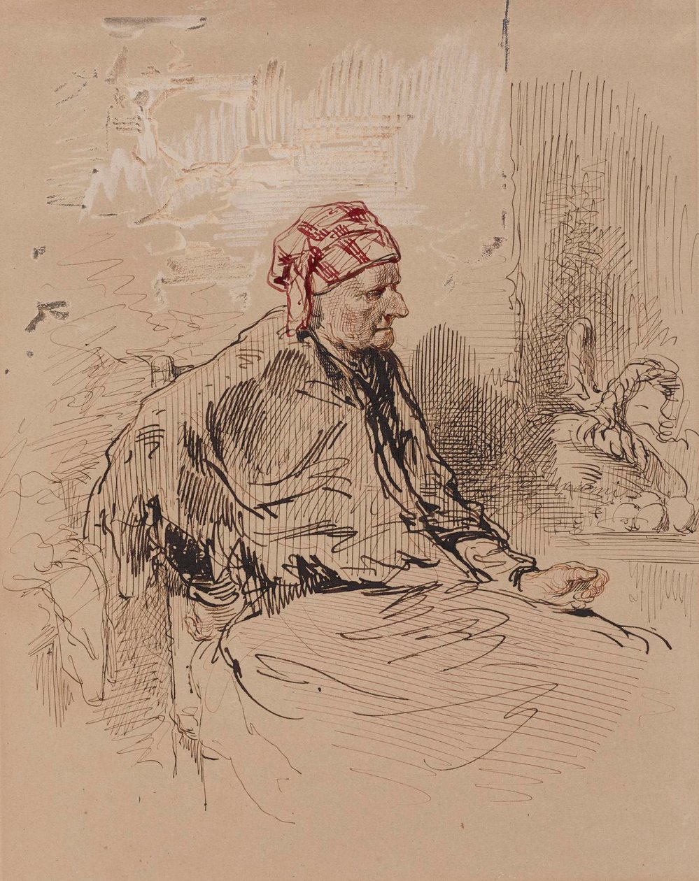 Alte Frau mit roter Haube von Paul Gavarni