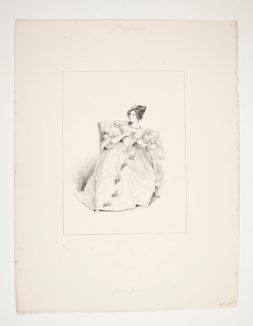 ROBE DE BAL. Coiffure Jouenne, fleurs de Nattier. von Paul Gavarni
