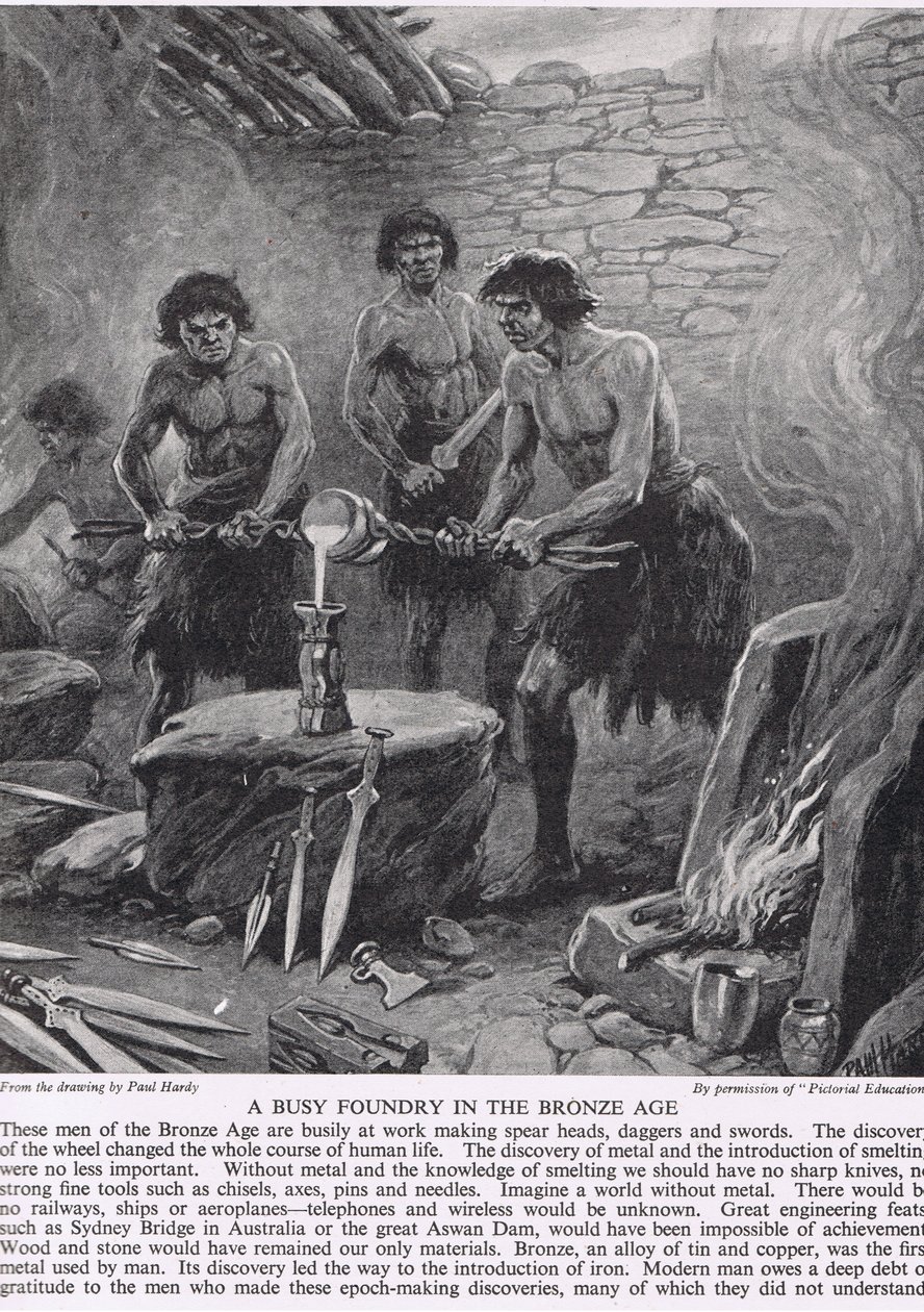 Eine geschäftige Gießerei in der Bronzezeit, Illustration aus 
