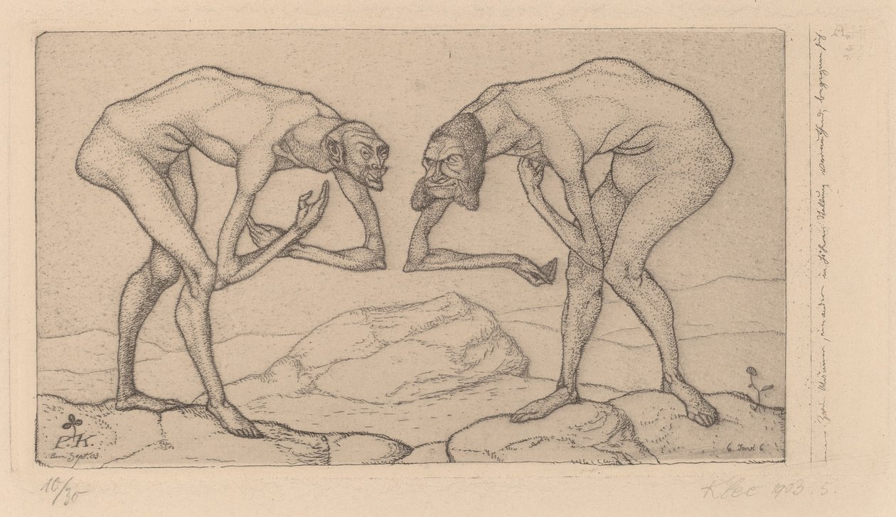 Zwei Männer begegnen sich, jeder glaubt, der andere sei von höherem Rang von Paul Klee