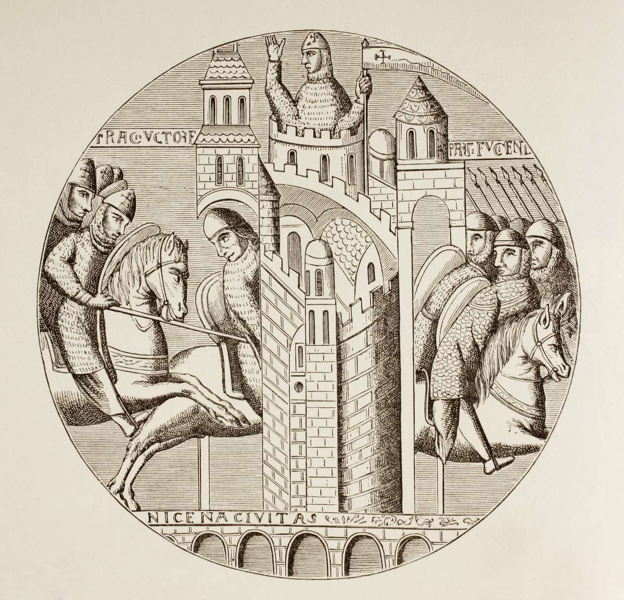 Die Einnahme von Nicaea, Türkei, durch die Kreuzfahrer im Jahr 1097. Nach einem Fenster in der Kirche der Abtei von St. Denis, jetzt zerstört von Paul Lacroix